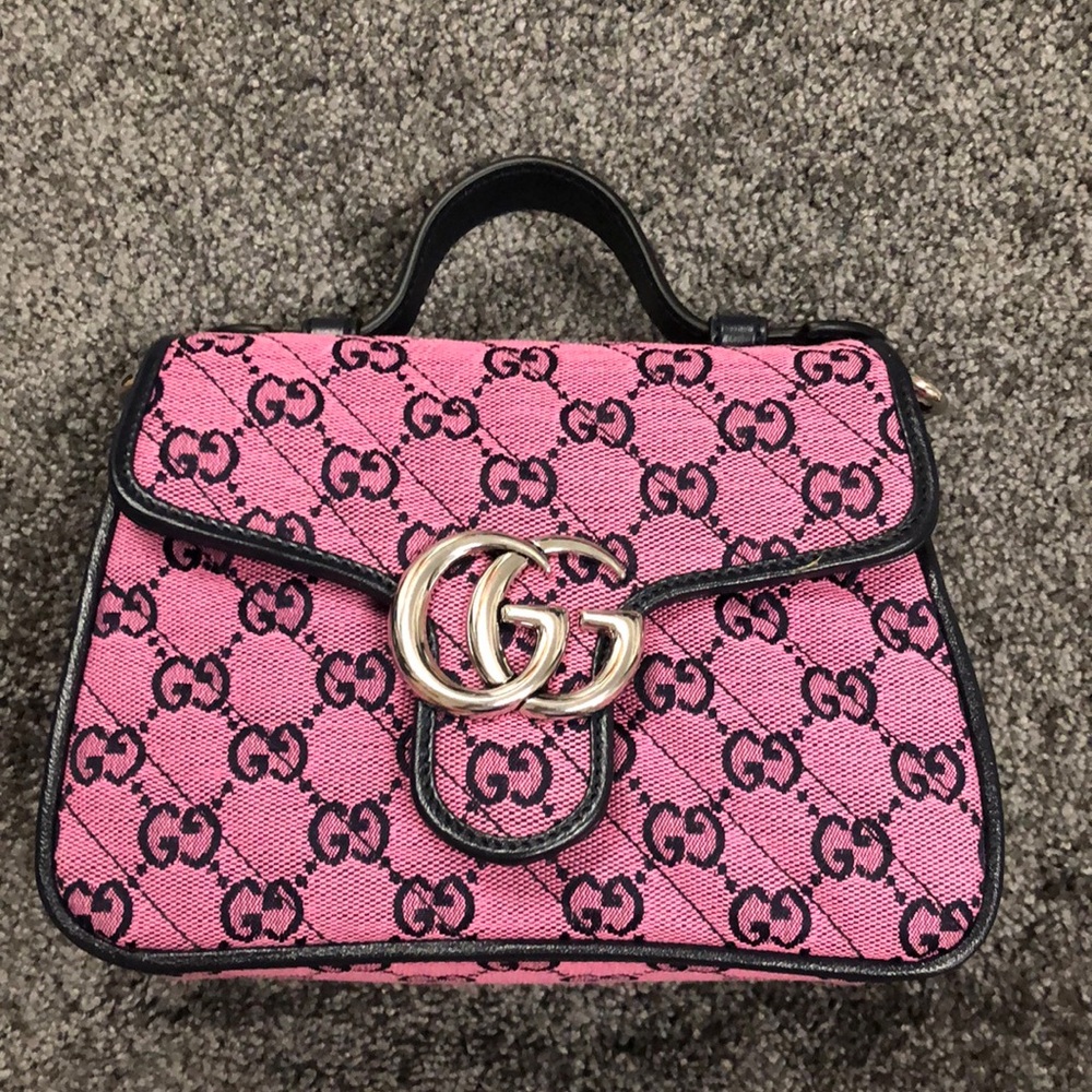 Gucci Marmont pink canvas top handle crossbody bag